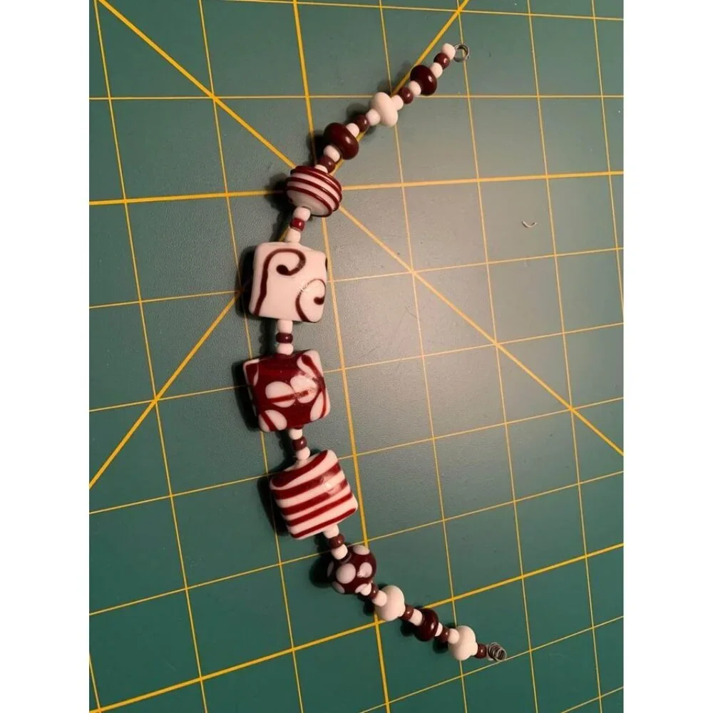 Handmade Brown & White Lampwork Glass Beads Set - New